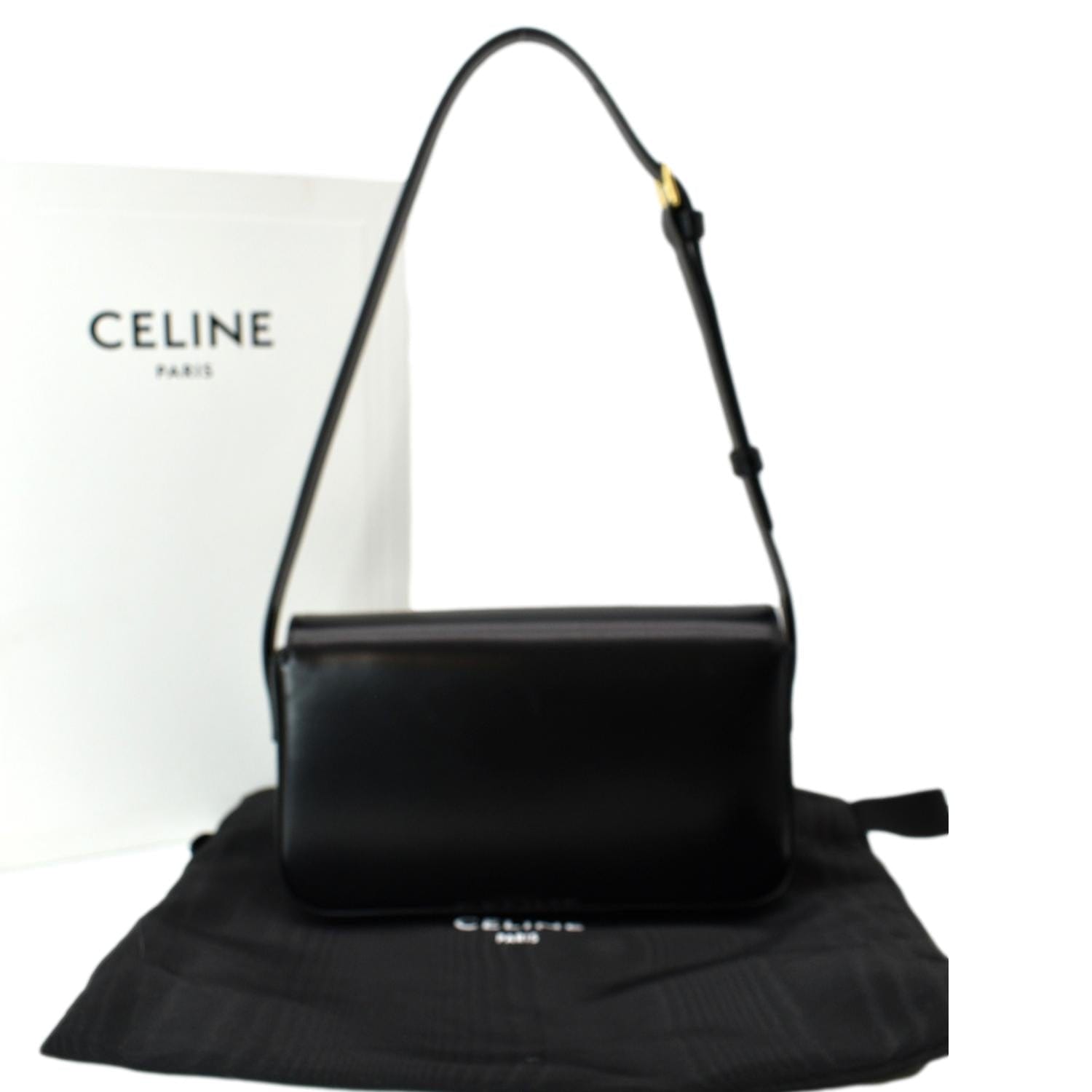 CELINE Smooth Calfskin Cuir Triomphe Shoulder Bag Black | FASHIONPHILE