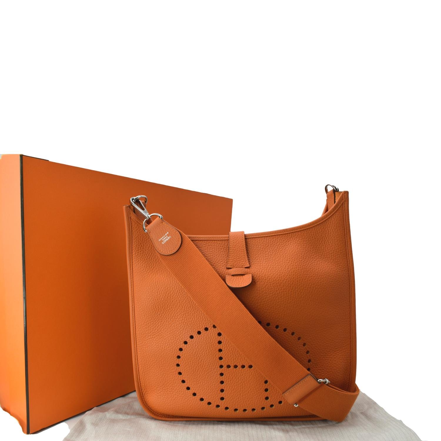 What Goes Around Comes Around Hermes Orange Clemence Evelyne III Pm Bag