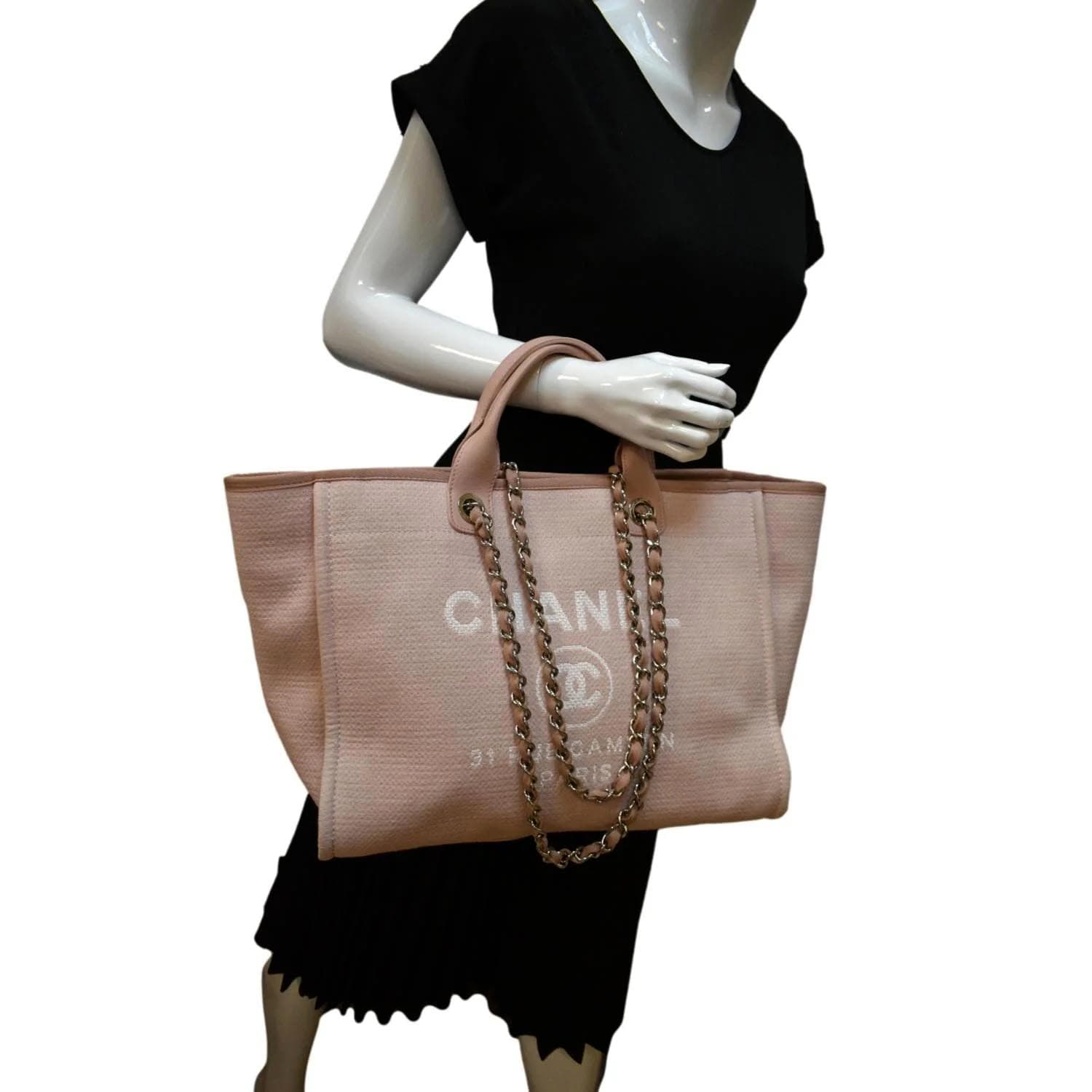 Canvas Leather Deauville Tote Shoulder Bag (Authentic)