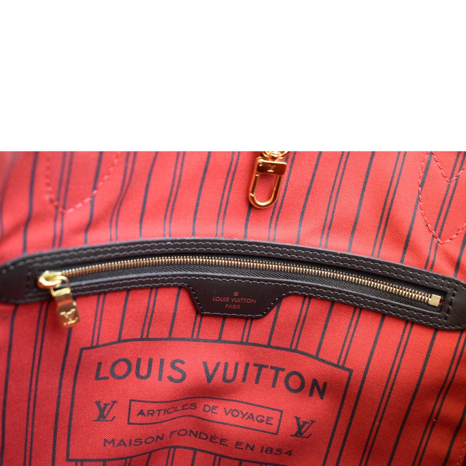 Louis Vuitton Damier Ebene Neverfull Tote with Red Lining