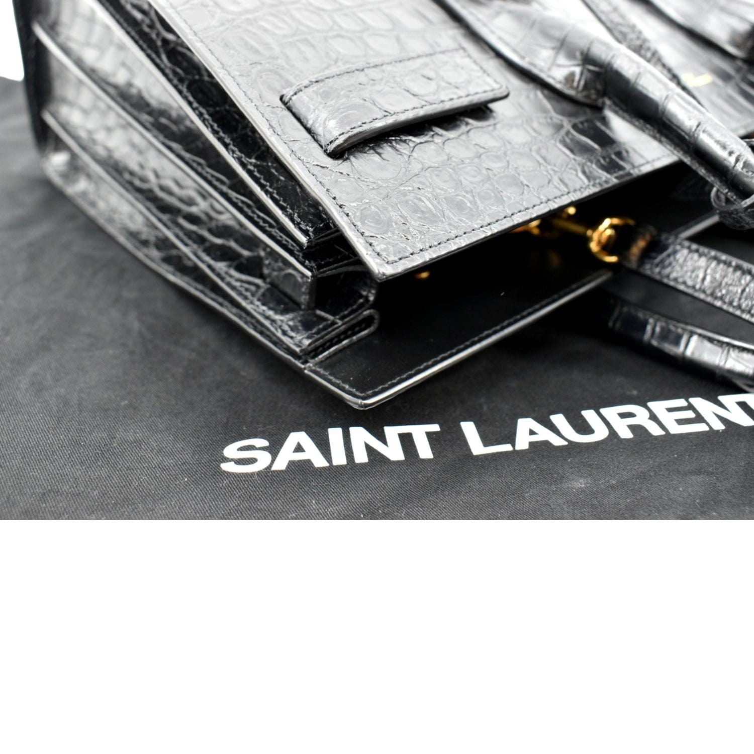 Saint Laurent Sac De Jour Classic Baby Croc-embossed Leather Tote in Black