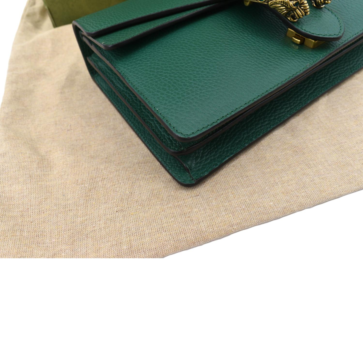 Dionysus mini top handle bag in dark green leather