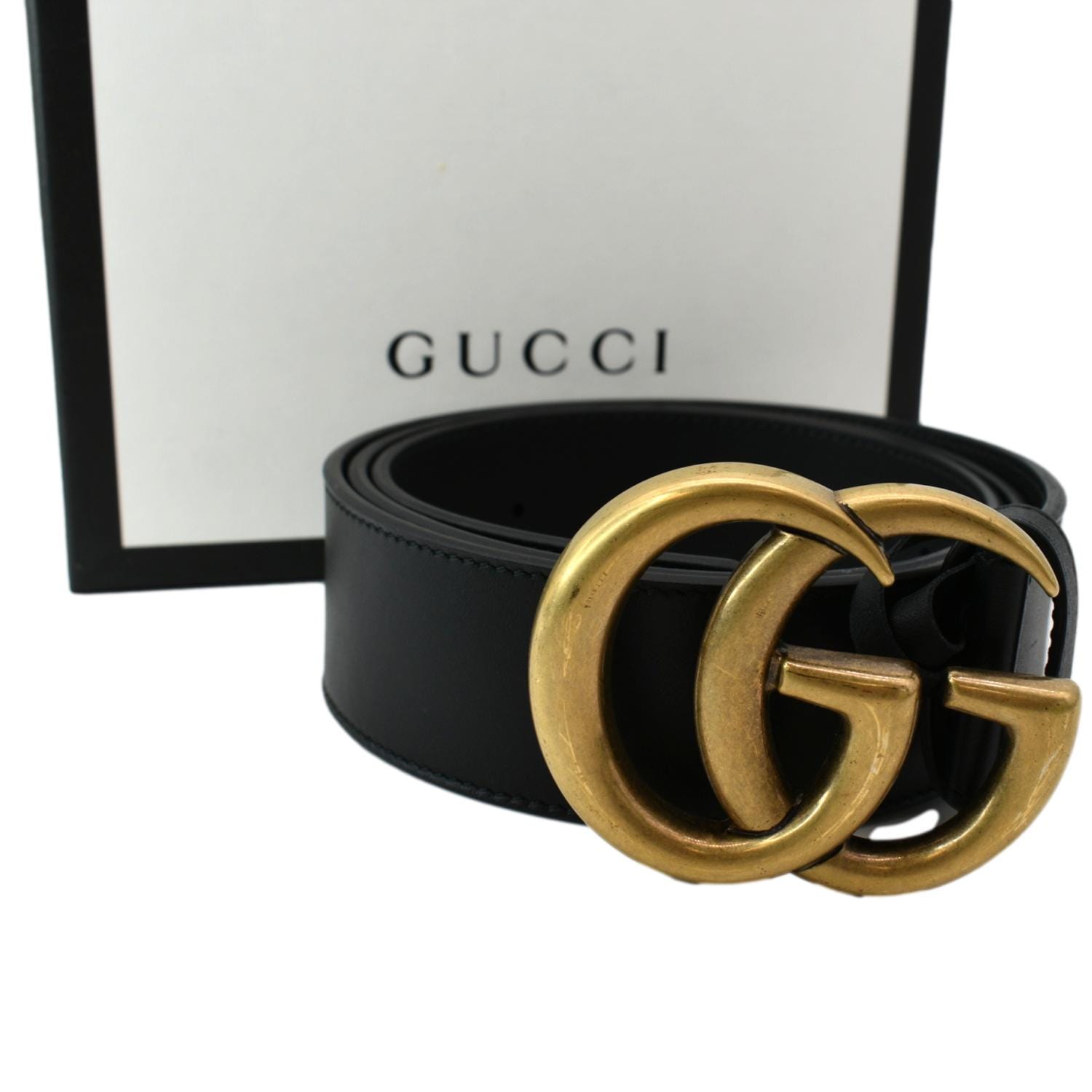 Gucci Unisex Wide Black Leather Metal Double G Buckle 400593 Belt
