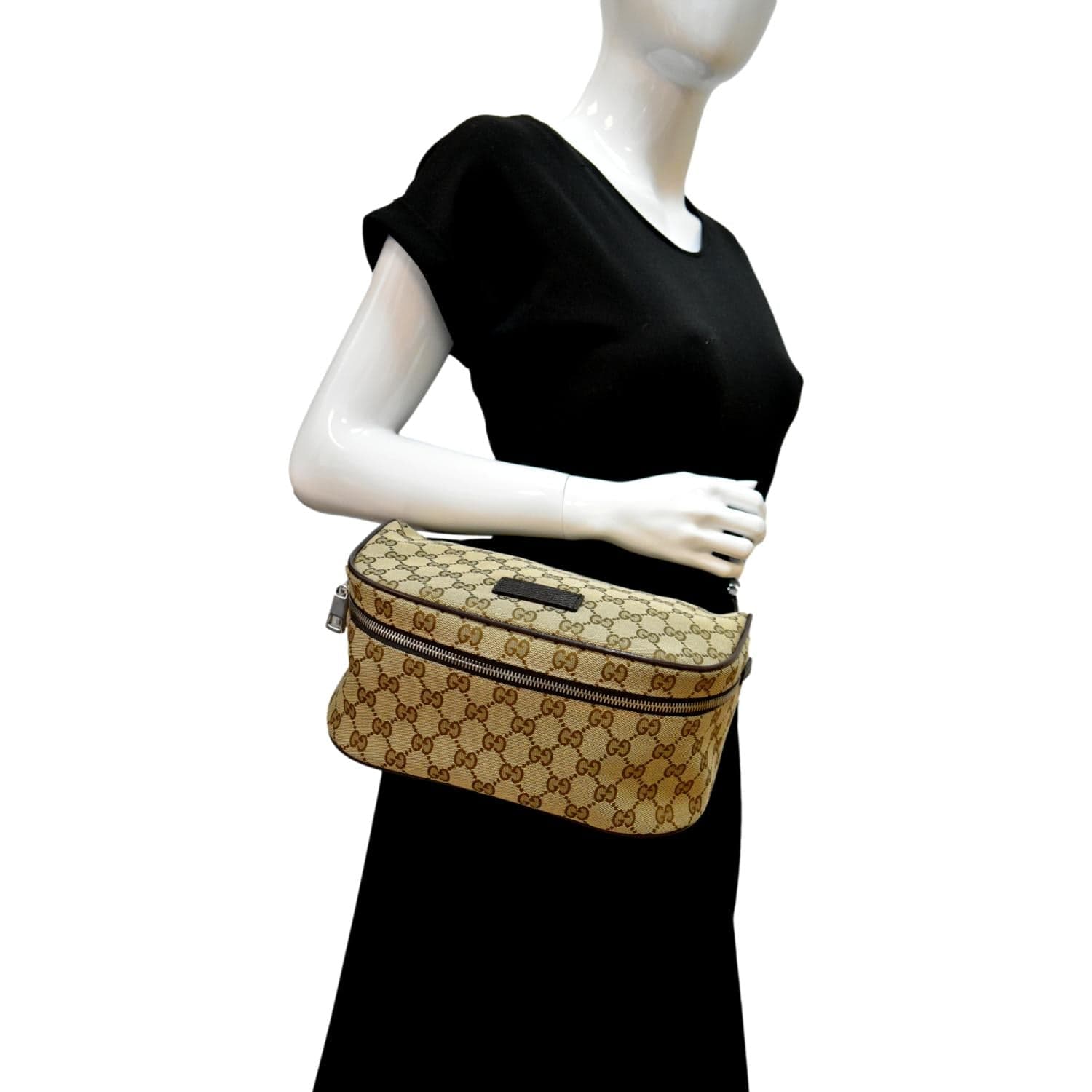 Gucci Black x Grey Monogram GG Denim Belt Bag Fanny Pack Waist Pouch 2G830a  | eBay