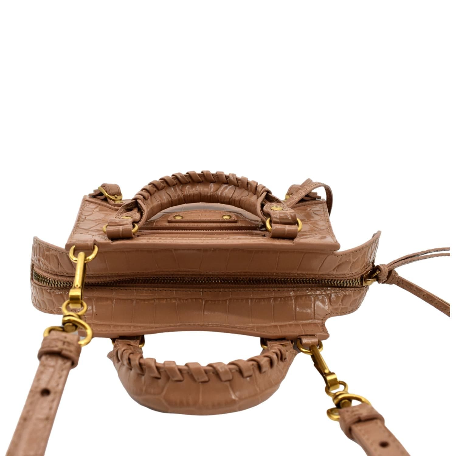 Authentic BALENCIAGA City mini shoulder bag Croc-effect leather
