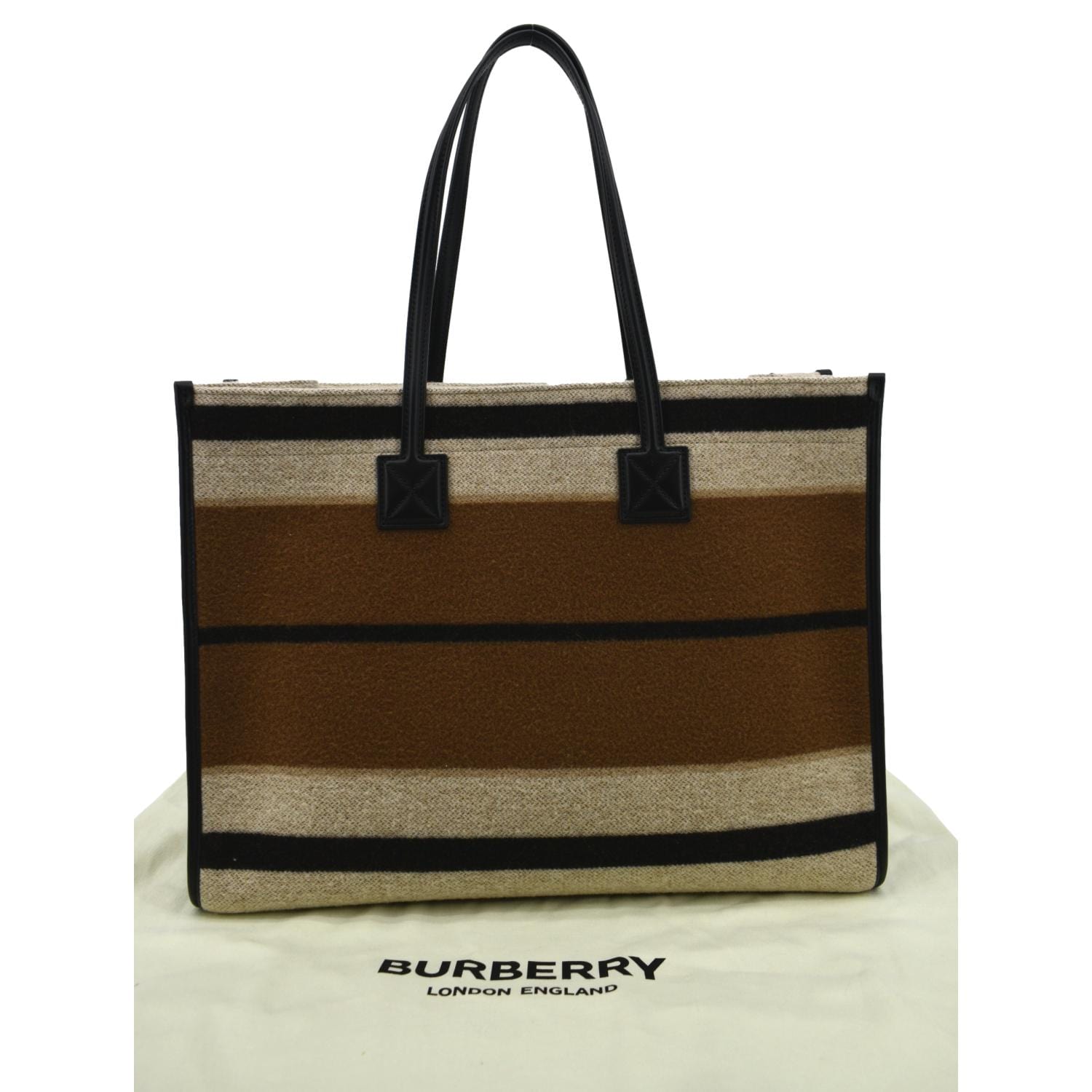 Burberry Medium Freya Natural/Tan Leather And Canvas Tote Bag New