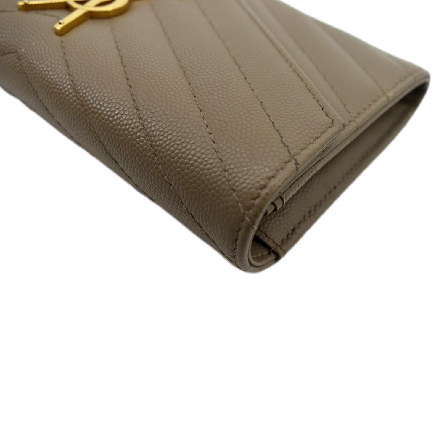 Yves Saint Laurent YSL Long Wallet Beige Leather Large Flap YSL