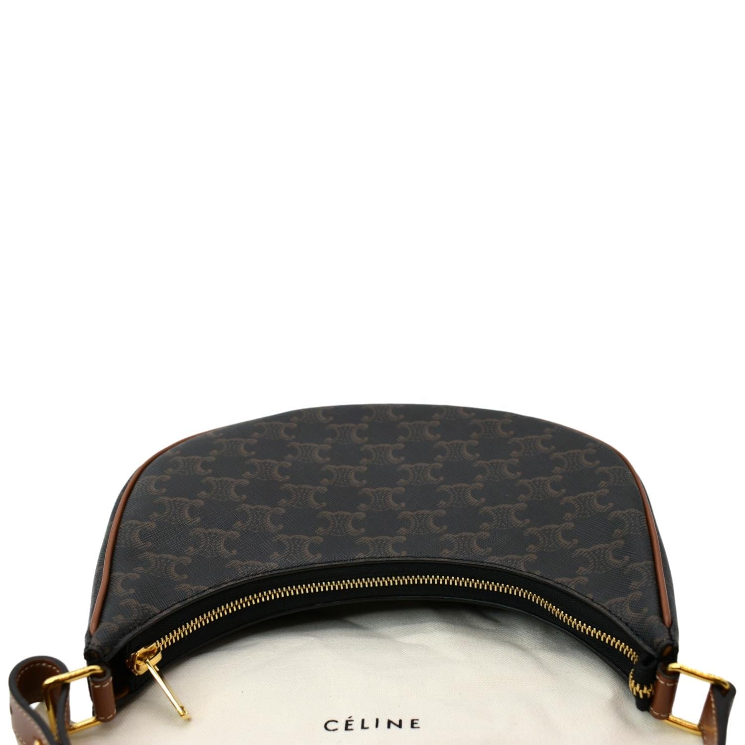 [Beautiful] Celine Triomphe Logo Leather Shoulder Bag Pochette Black Brown