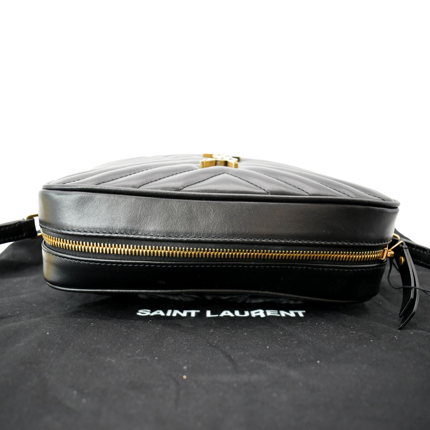 YVES SAINT LAURENT Lou Chevron Leather Camera Crossbody Bag Black
