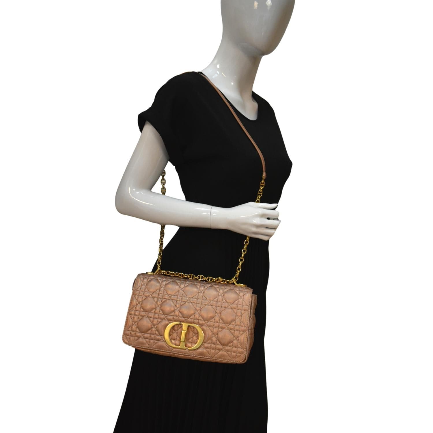 Dior - Medium Dior or Dior Caro Bag Silver-Tone Iridescent and Metallic Cannage Lambskin - Women