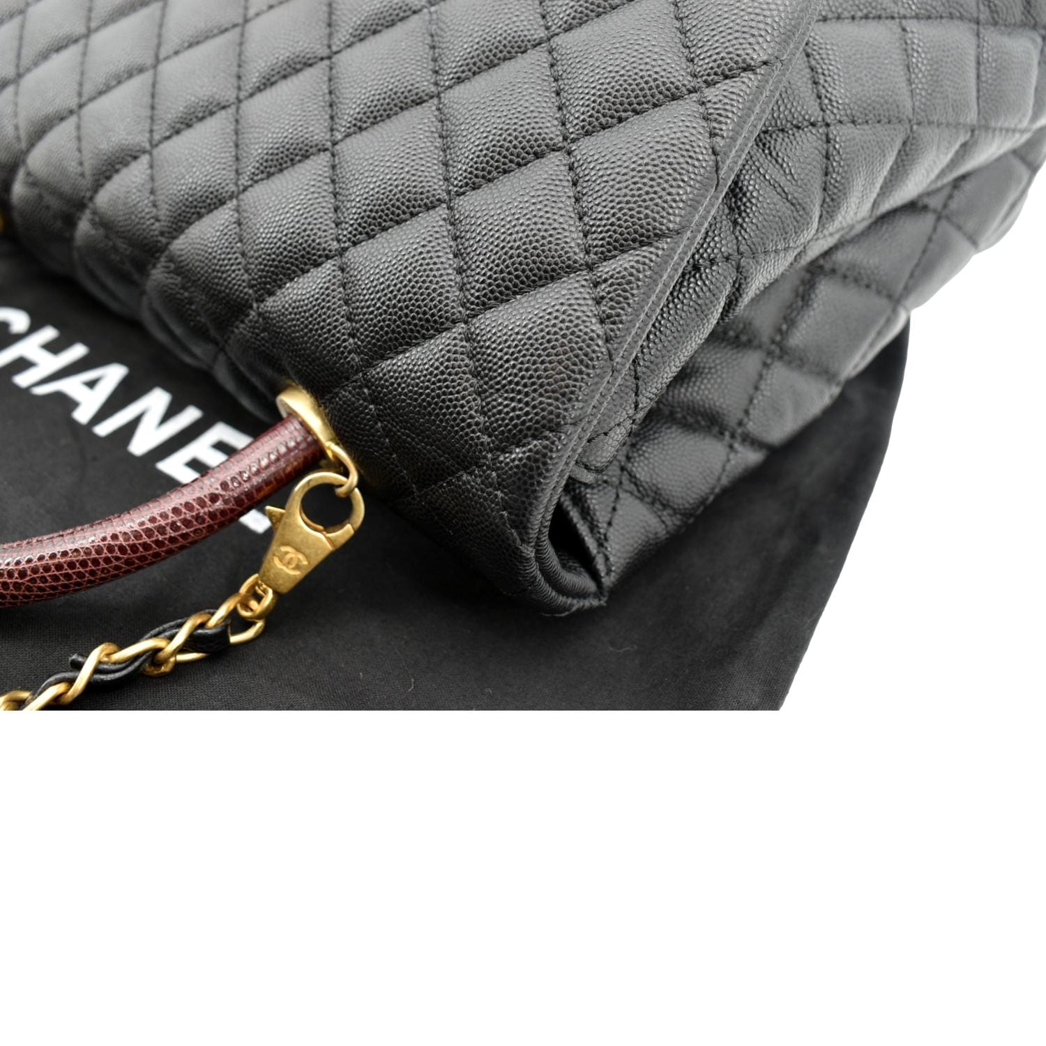 CHANEL Coco Mini Top Lizard Handle Caviar Leather Shoulder Bag Black
