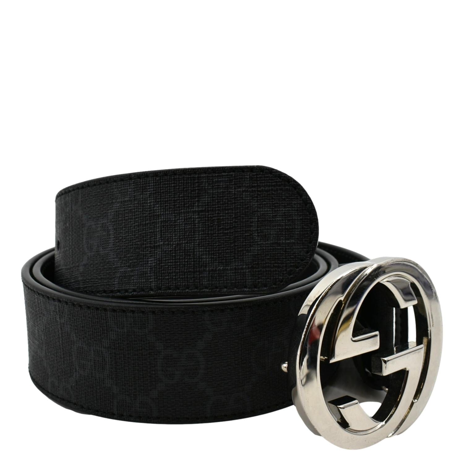 Gucci Men's Leather Belt with Interlocking G Buckle - Black - Belts