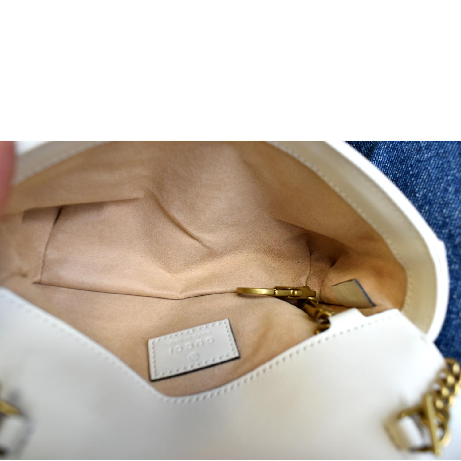 GUCCI Calfskin Matelasse Small GG Marmont Shoulder Bag White