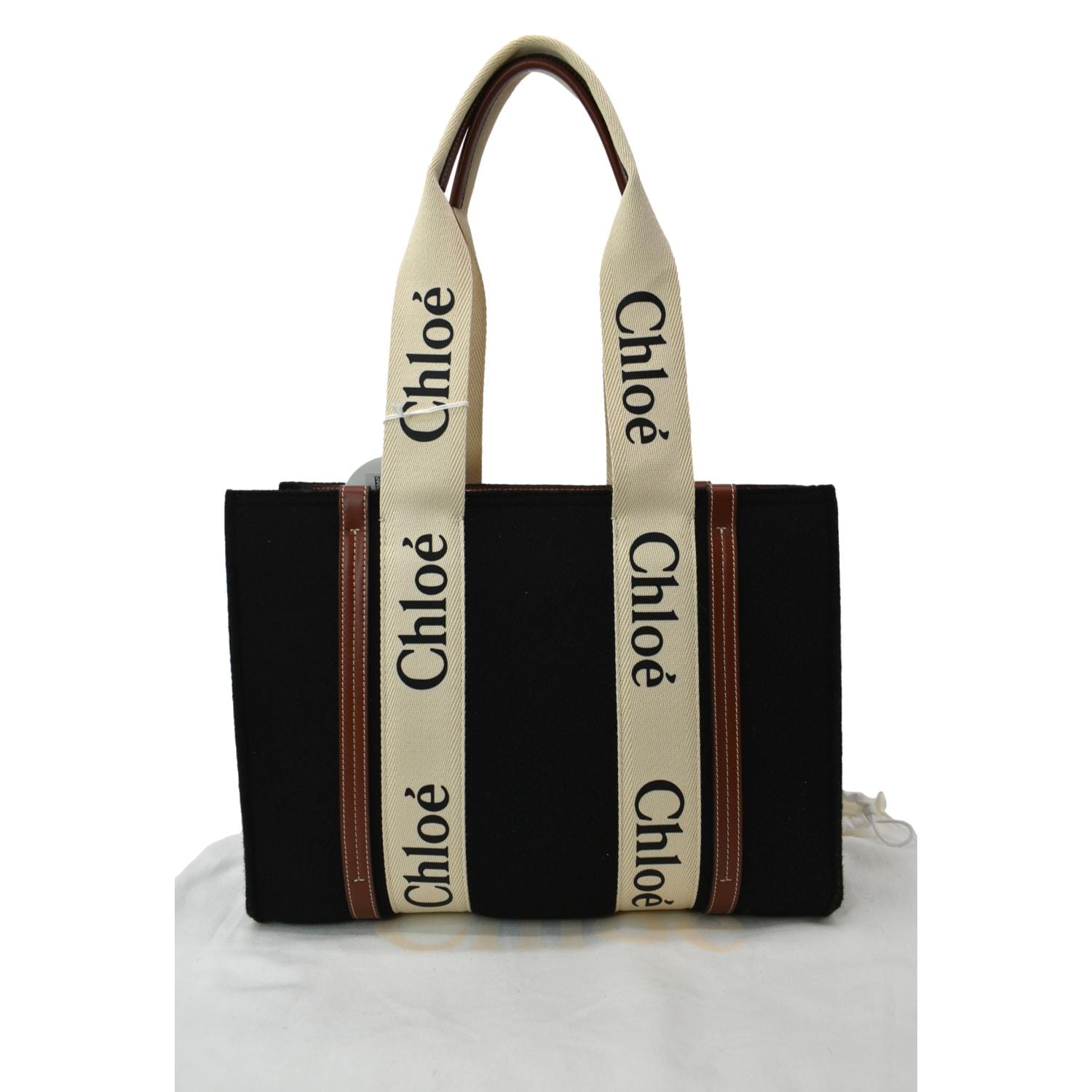 Chloe Woody Medium Logo Linen Tote Bag