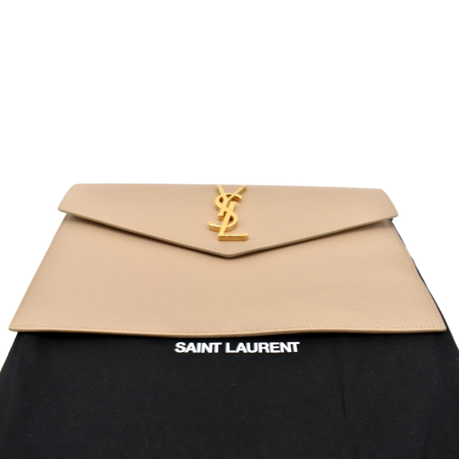 Saint Laurent Beige Leather Medium Uptown Clutch Saint Laurent Paris