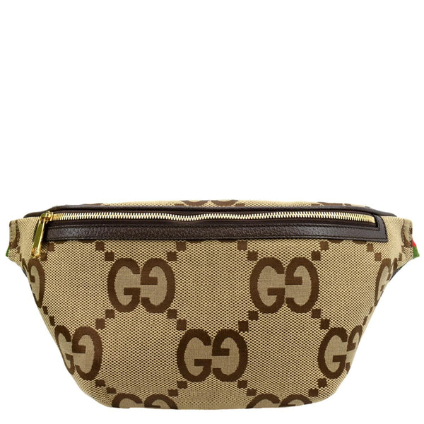 GUCCI Jumbo GG Canvas Leather Belt Bag Camel 696031