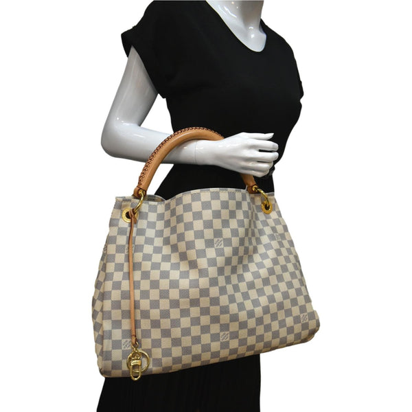 Louis Vuitton Artsy MM Damier Azur Hobo Bag in White - Full View