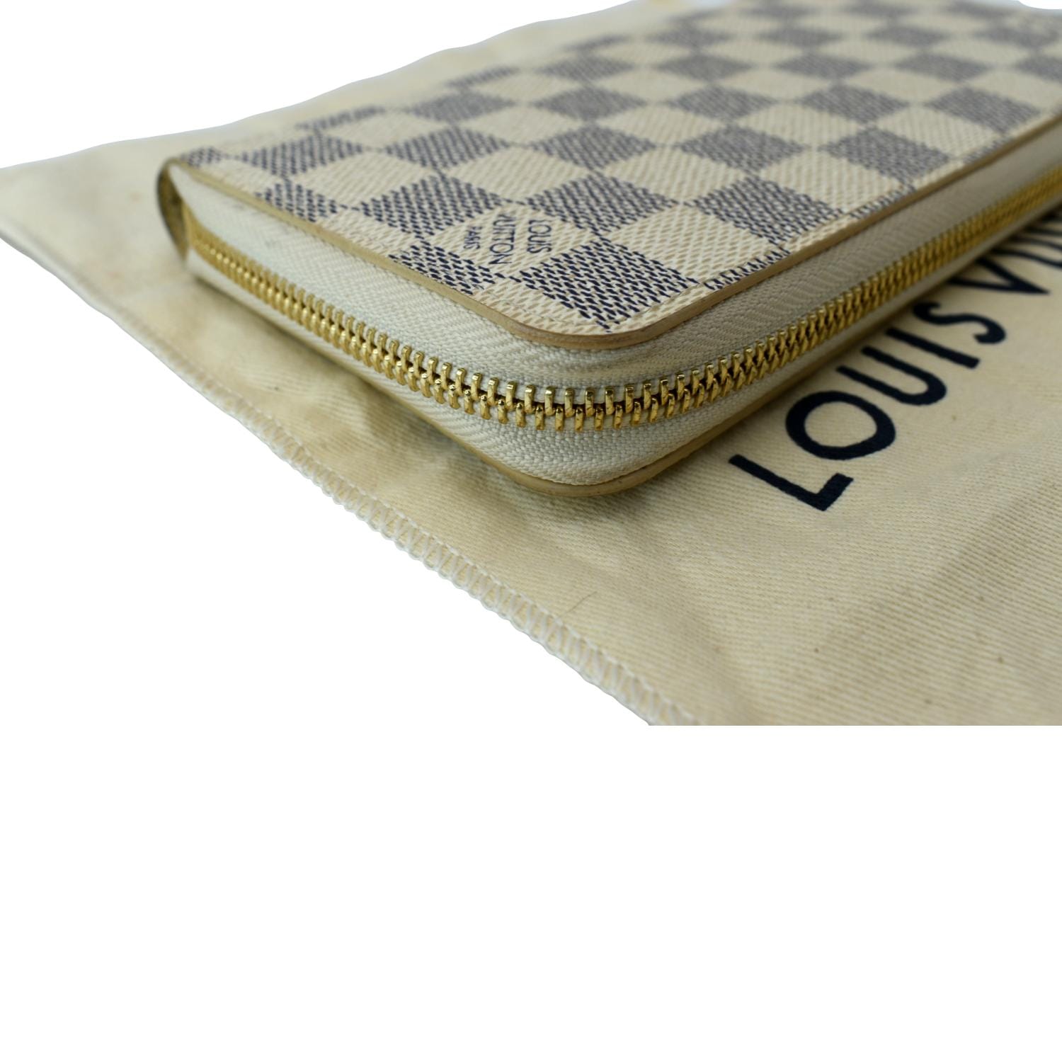 Louis Vuitton White Damier Checkered Pattern Zip Around White Azur