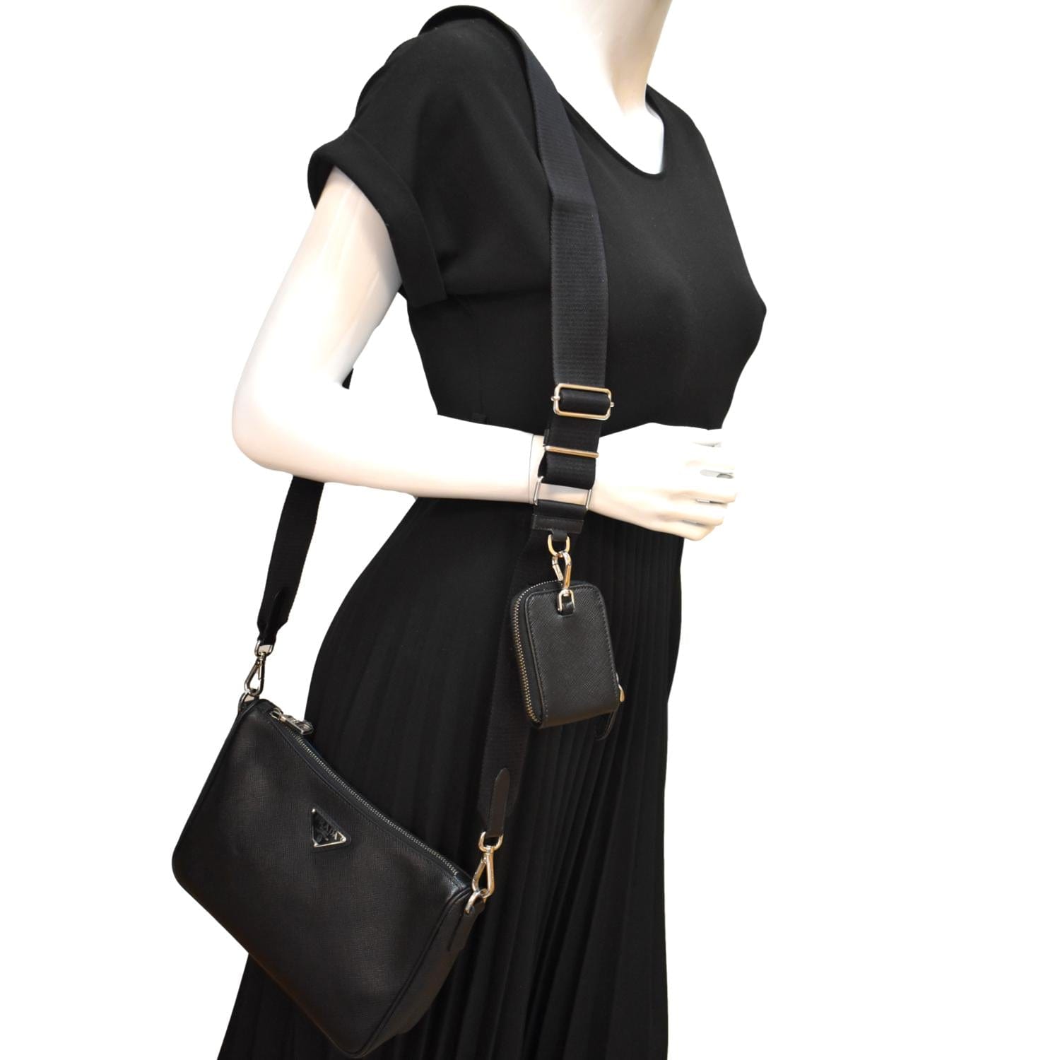 Très Bien - Prada Re-Nylon & Saffiano Leather Shoulder Bag Black