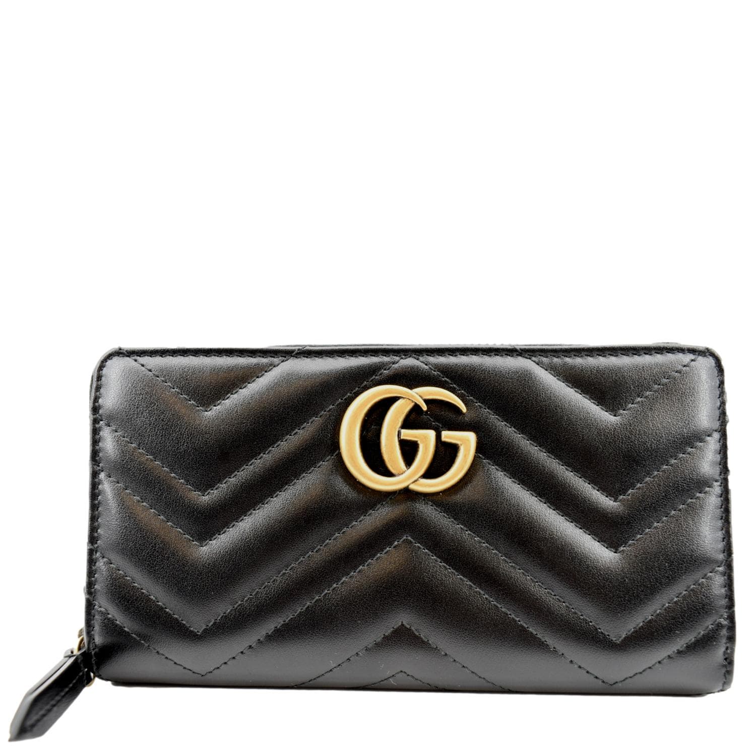 Gucci Leather GG Marmont Flap Wallet On Chain Black