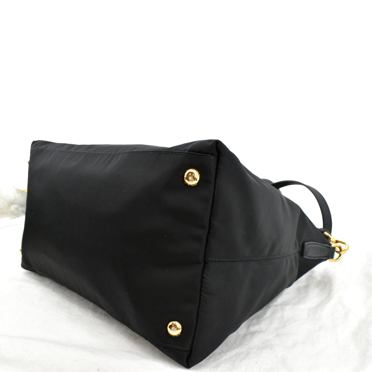 Authentic PRADA Nylon Tessuto Saffiano Black Leather Shoulder Tote Bag