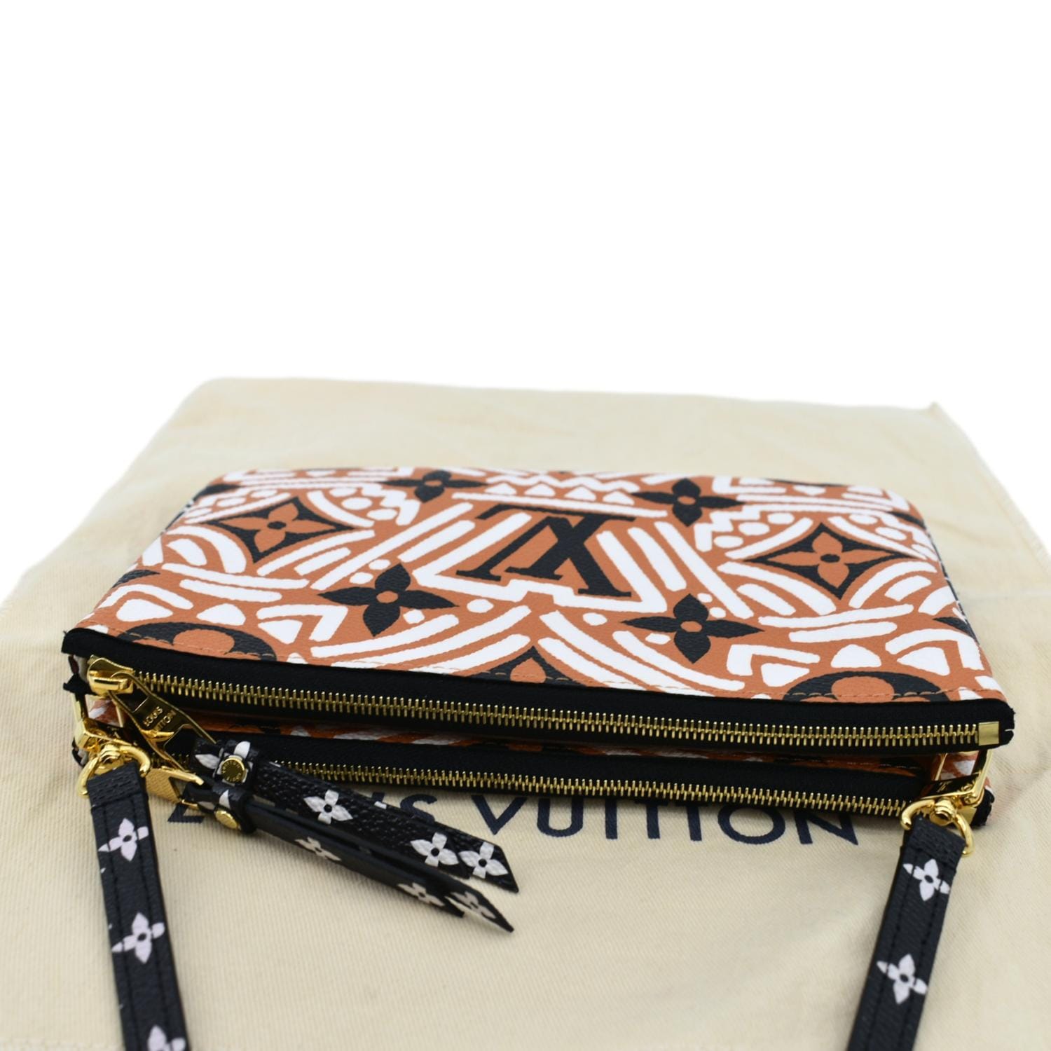 Louis Vuitton Crafty Double Zip Pochette Caramel/Cream in Monogram