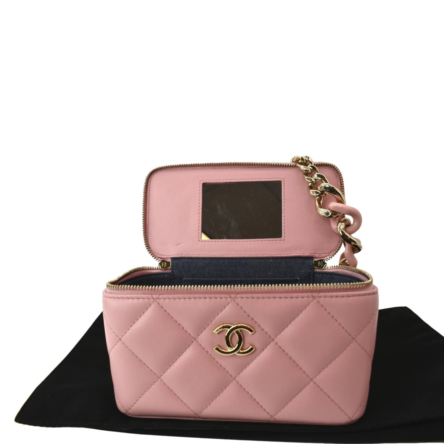 Lovely 21A Chanel Quilted Camellia DK Pink Velvet Vanity Case Clutch with  Chain