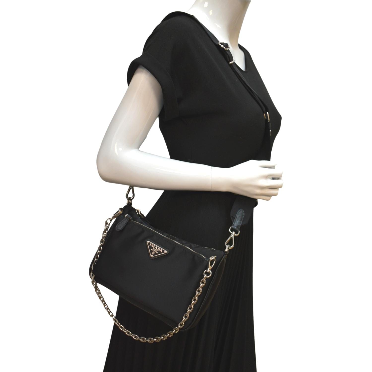 Prada Women Re-Nylon and Leather Shoulder Bag-Black