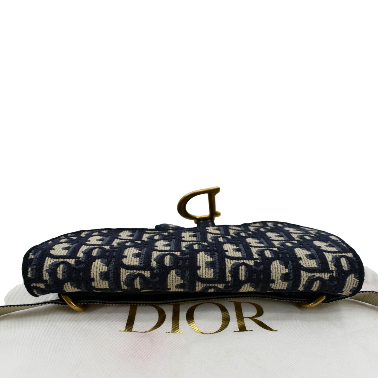Christian-Dior-Saddle-Bag-Trotter-Canvas-Leather-Shoulder-Bag-Navy