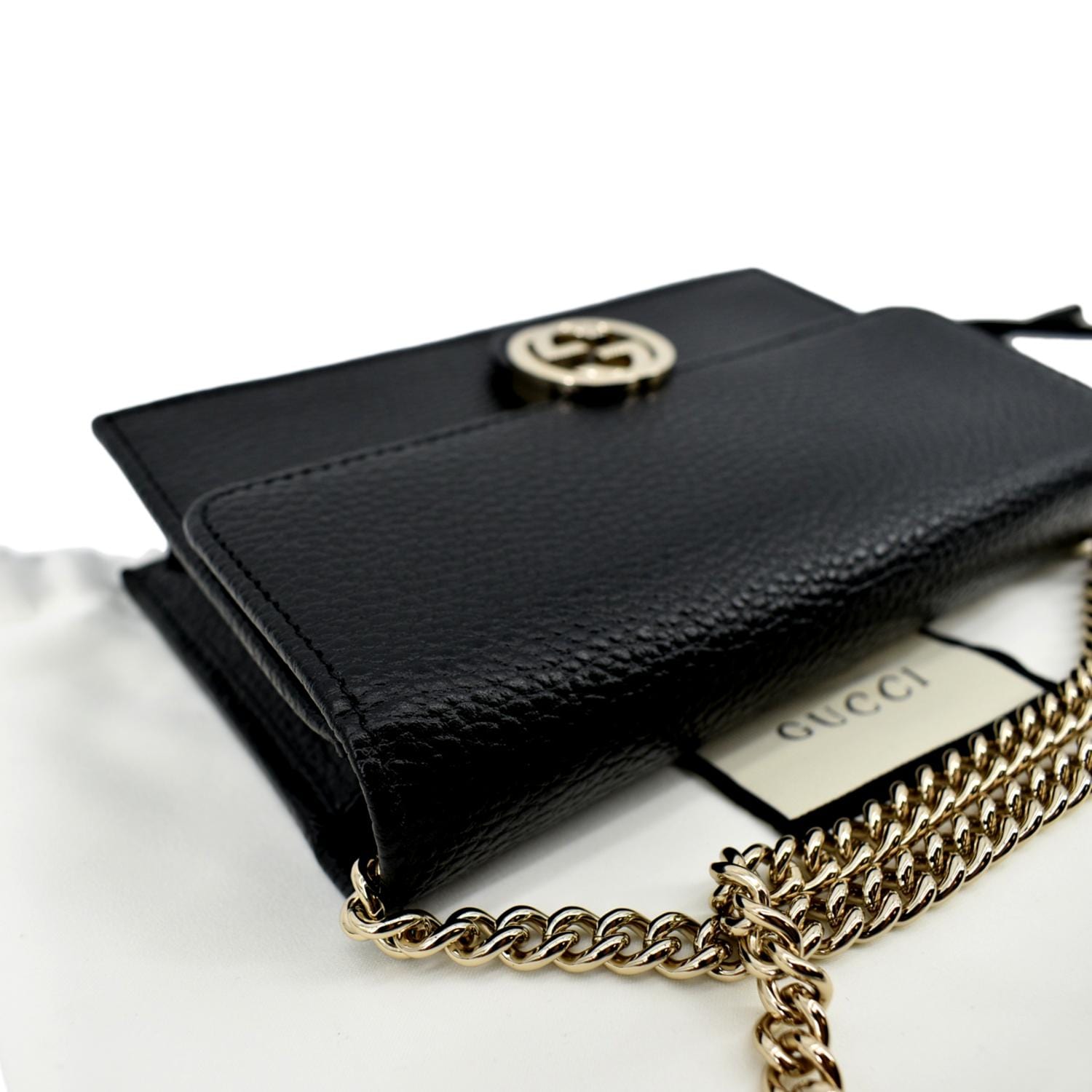 Gucci AUTHENTIC - Interlocking GG Wallet on Chain Crossbody Bag - Black  Leather
