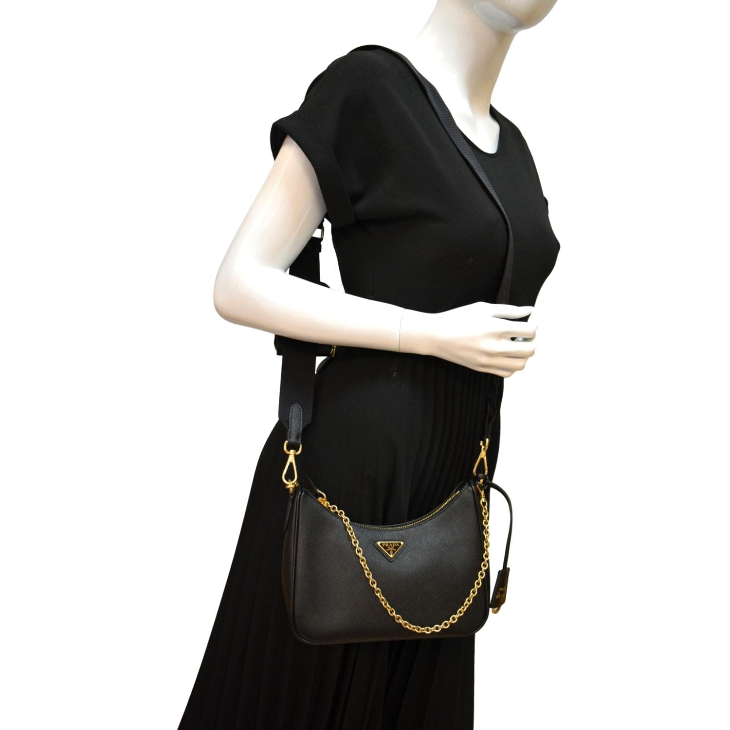 Prada Shoulder Bags Black Friday Sale - Black Womens Prada Re-edition 2005  Saffiano Leather Bag