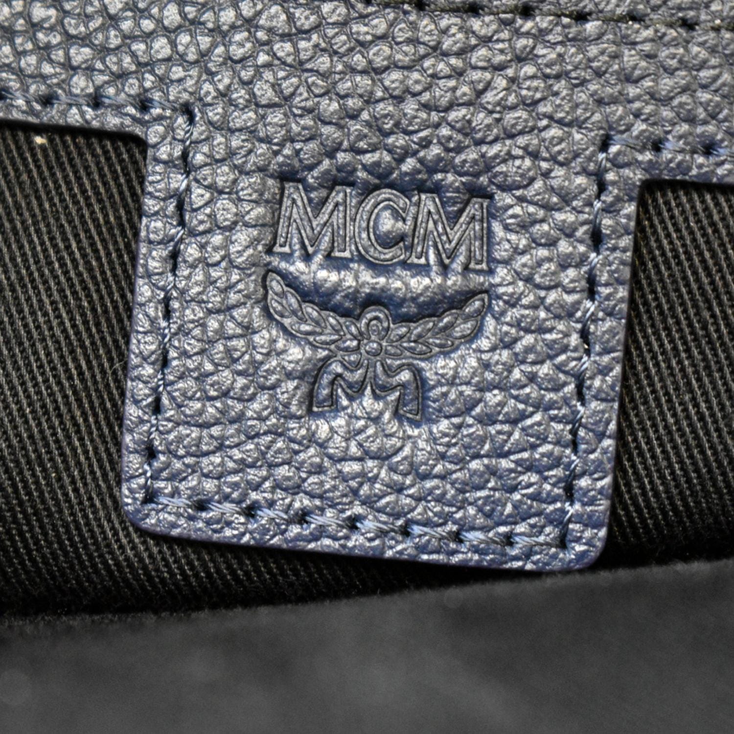 MCM Estate Small Logo Orange 13mk0115 Blue Leather Backpack, MCM