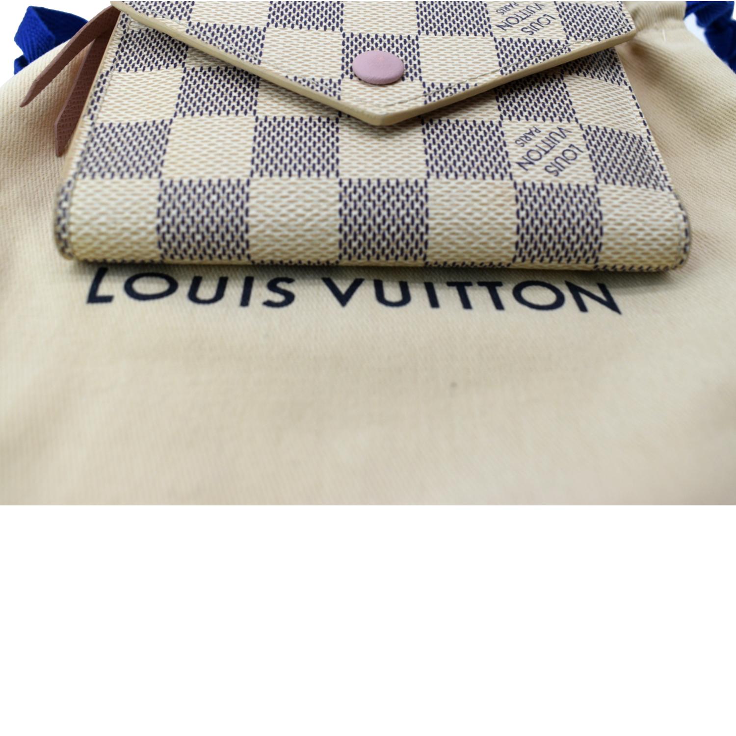 Louis Vuitton Victorine Wallet Damier Azur Studded Flower White Pink Auth