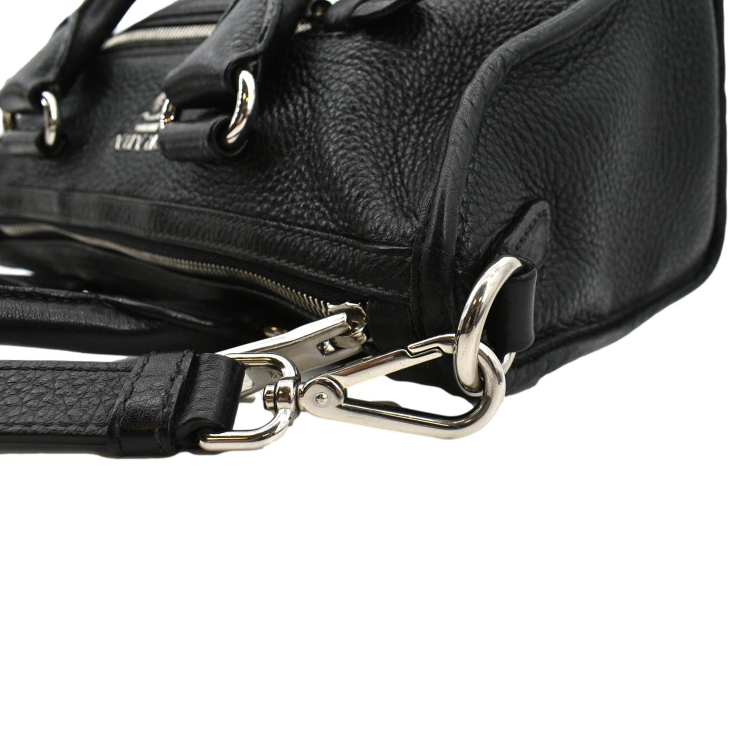 Prada Vitello Phenix Nero Black Pattina Shoulder Messenger Bag 1BD091