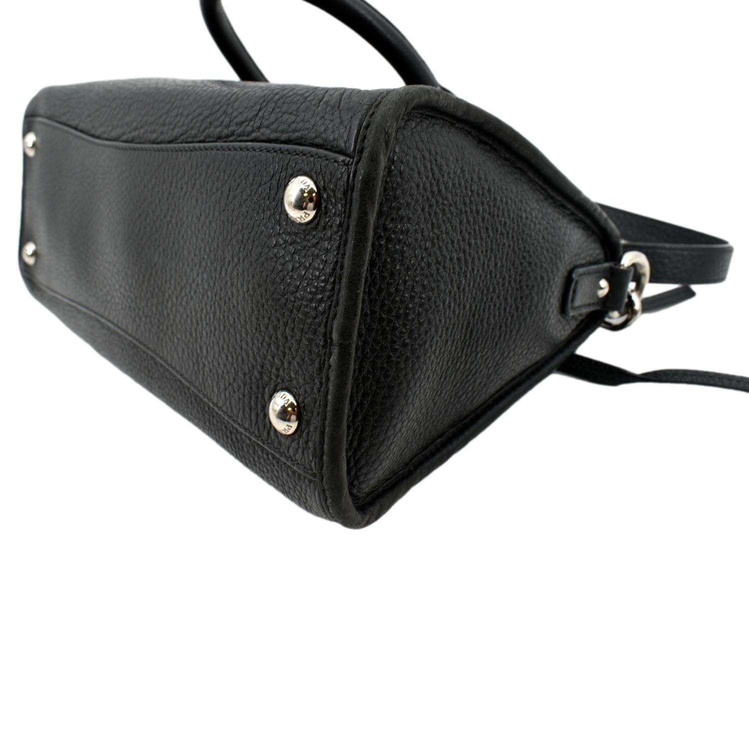 New Prada Vitello Phenix Black Leather Embossed Logo Hobo Tote Bag 1BC051