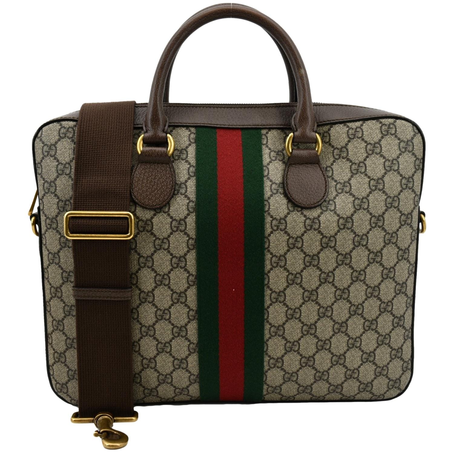 New Rare GUCCI Made In Italy Grey Leather Briefcase Laptop Case 100%  Authentic !