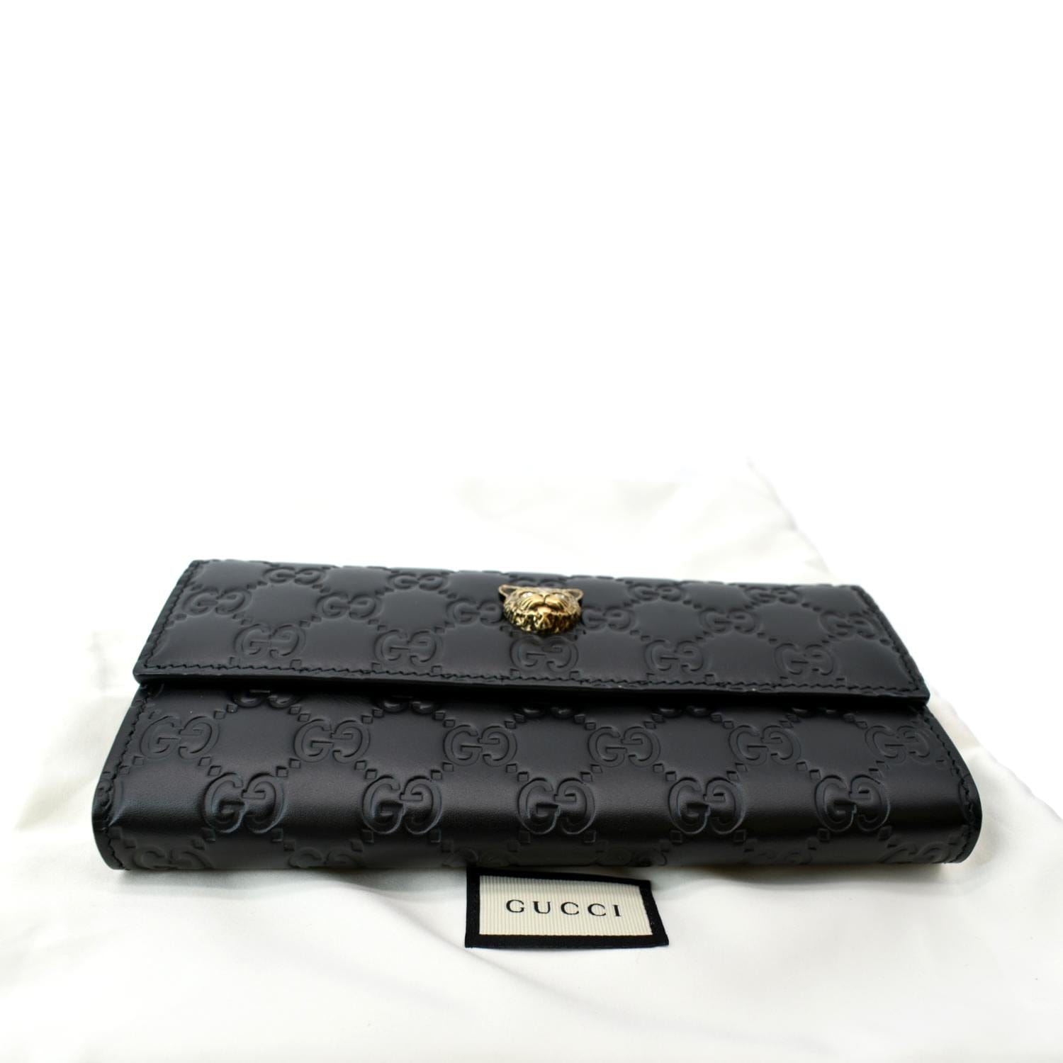 GUCCI Cat Head Leather Continental Wallet Black 548055