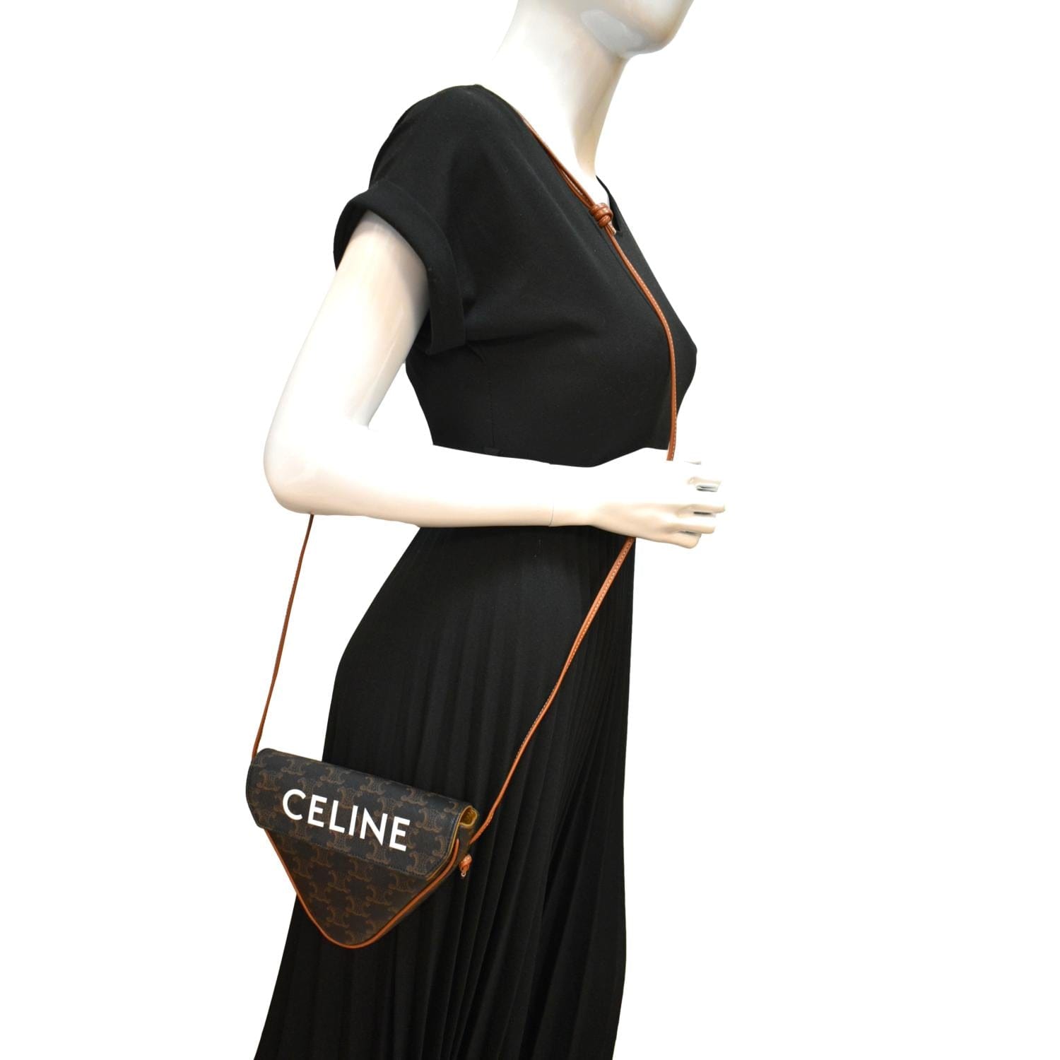 Small pouch with strap in Triomphe canvas with Celine print - CELINE