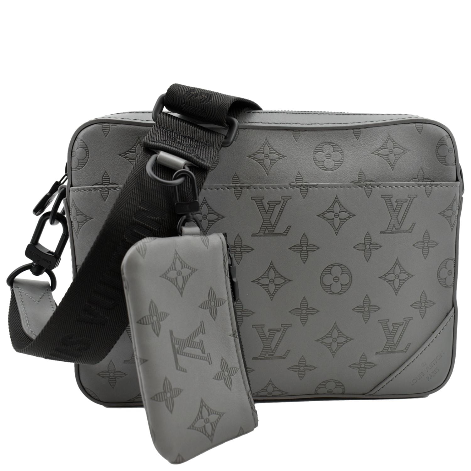Auth Louis Vuitton Monogram Shadow Duo Messenger M46104 Men's Shoulder Bag  Gris