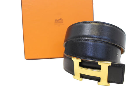 HERMES Belt Constance Buckle H Reversible Black Size 65