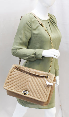 LANVIN Large Happy Chevron Beige Shoulder Bag