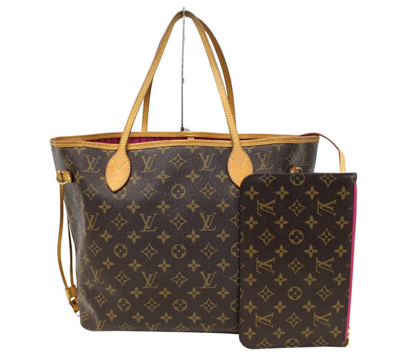 LOUIS VUITTON Monogram Neverfull MM Shoulder Bag w/Pouch Fuchsia