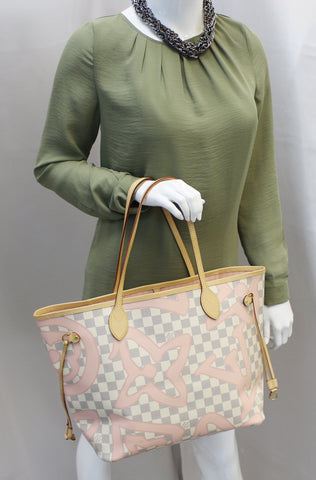 LOUIS VUITTON Damier Azur Tahitienne Neverfull MM Tote Bag