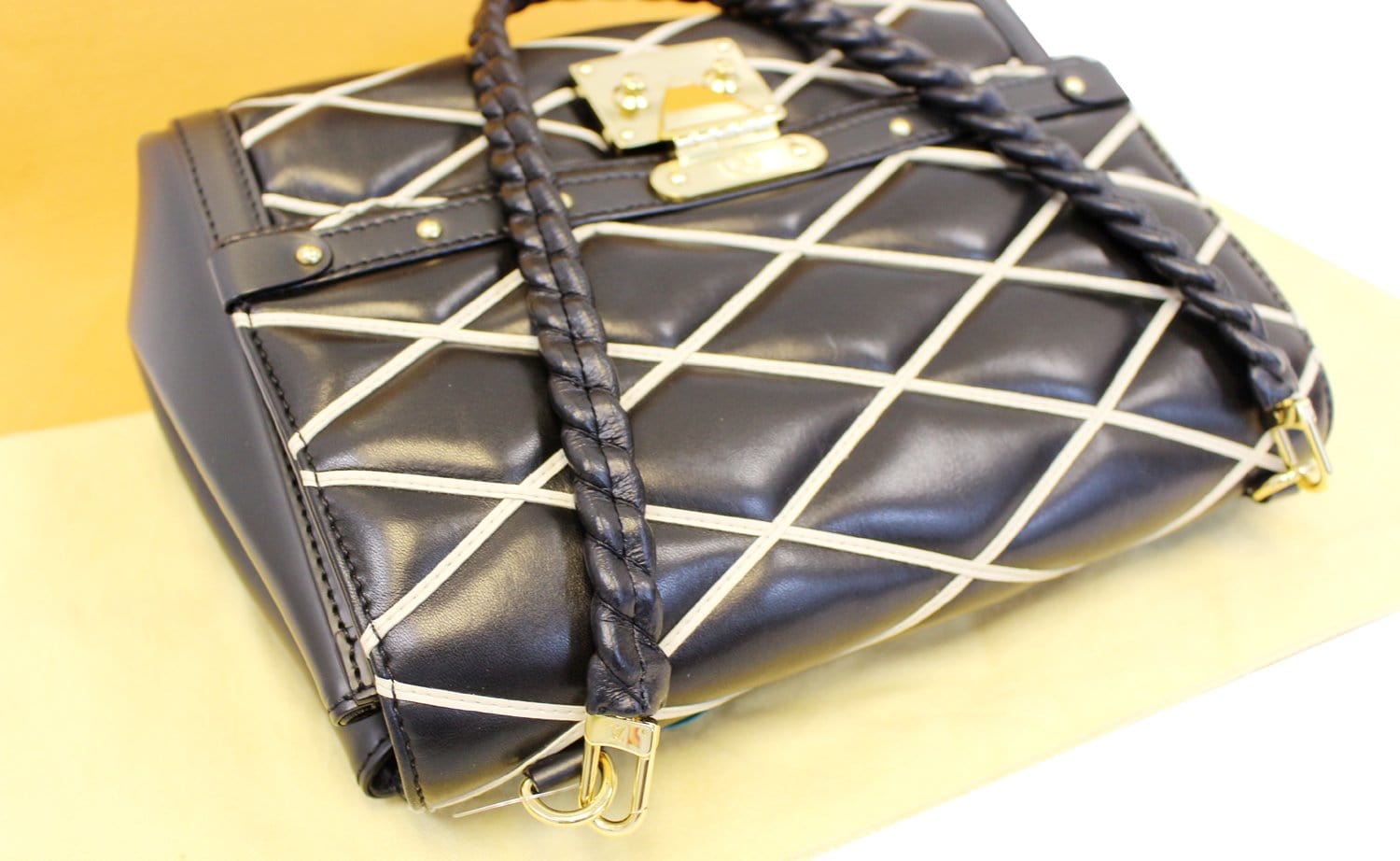 Louis Vuitton Beige/Black Leather Malletage Pochette Flap Bag