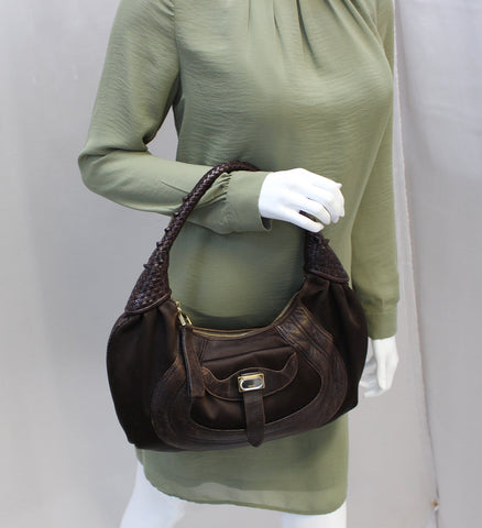 FENDI Brown Leather spy Hobo Bag