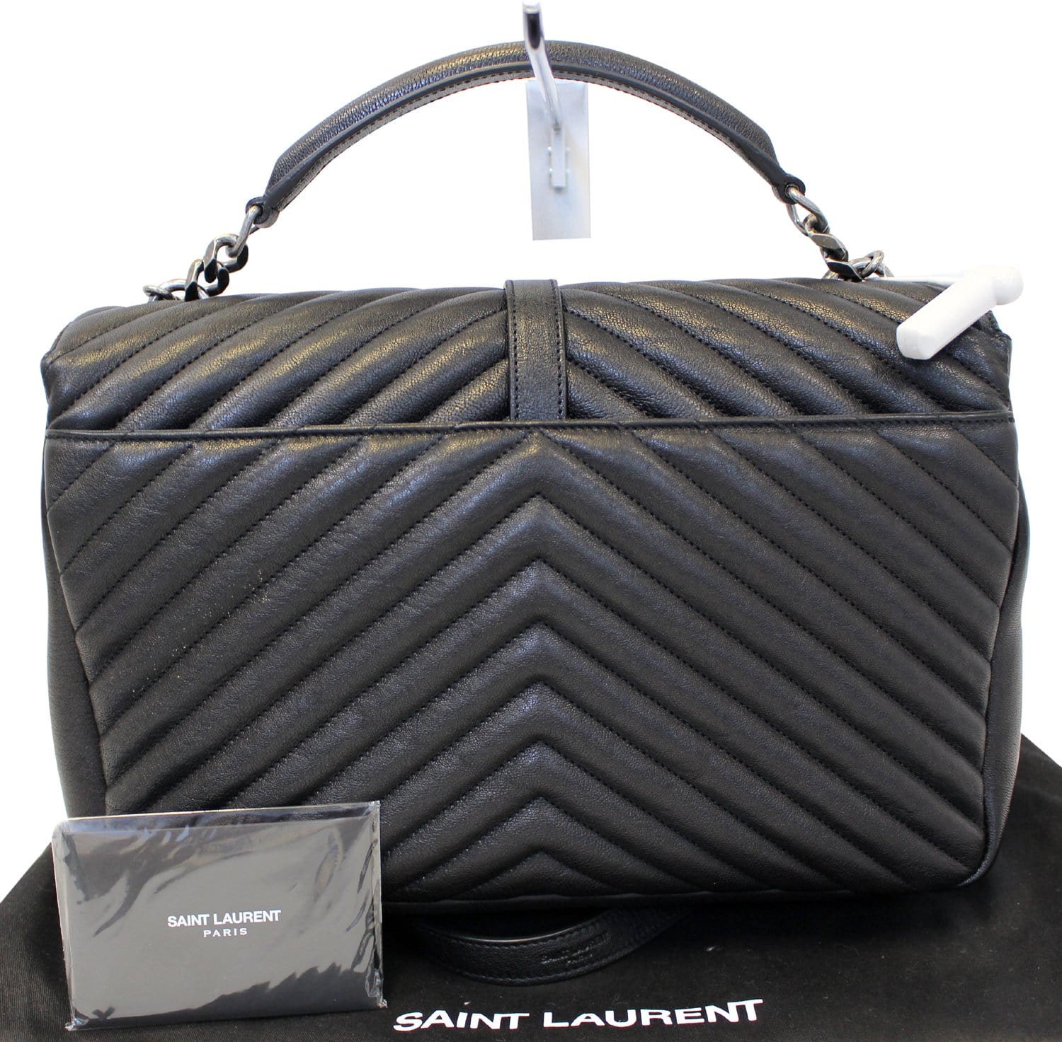 Yves Saint Laurent Grey Chevron Quilted Calfskin Leather Monogram Large College Bag