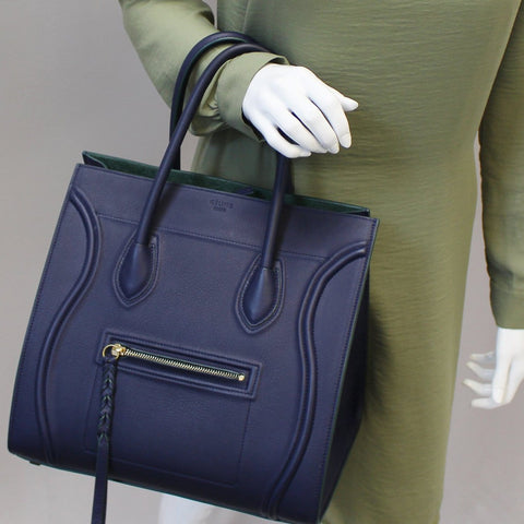 CELINE Medium Phantom Luggage Navy Blue Leather Tote Bag