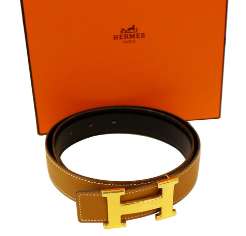 HERMES Belt Constance Buckle H Reversible Brown Black 65cm