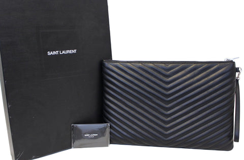 YSL SAINT LAURENT Monogram Black Leather Document Holder Clutch 