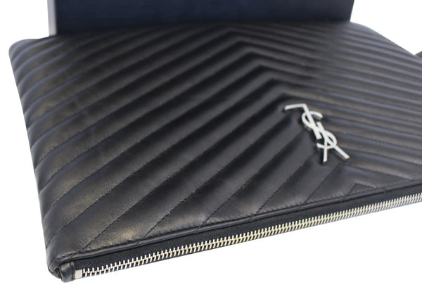 YSL SAINT LAURENT Monogram Black Leather Document Holder Clutch 